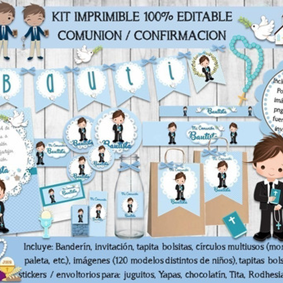 Kit Imprimible Comunion Confirmacion Varon 100% Editable 1