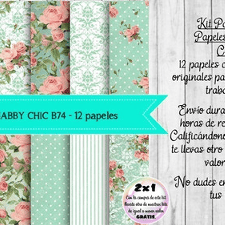 Papeles Digitales Shabby Chic Verde Aguamarino Y Rosa  B74 1