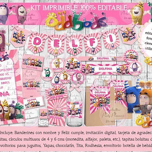 Kit Imprimible Candy Bar Oddbods Rosa 100% Editable
