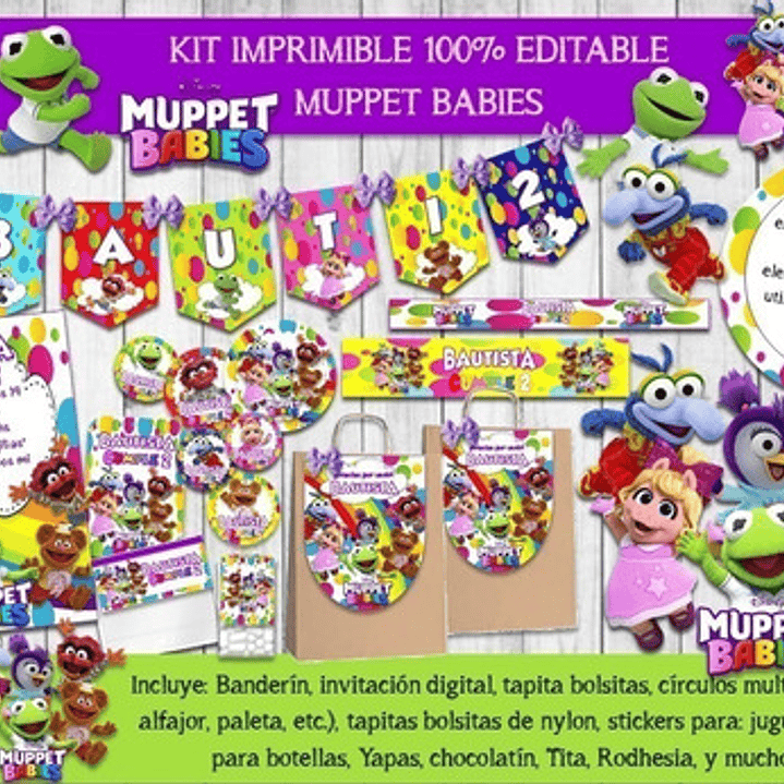 Kit Imprimible Candy Bar Muppet Babies 100% Editable 2