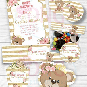 Kit Imprimible Invitaciones Candy Bar Png / Bebe Osita