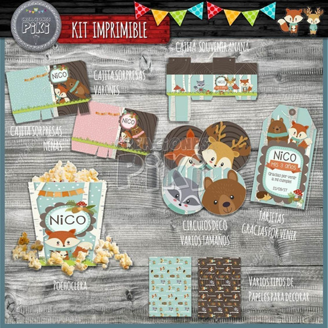 Kit Imprimible Candy Bar Animales Zorro Oso Mapache 6