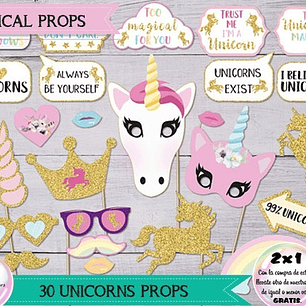 Unicornio Photo Booth Props - 30 Unicorn Props