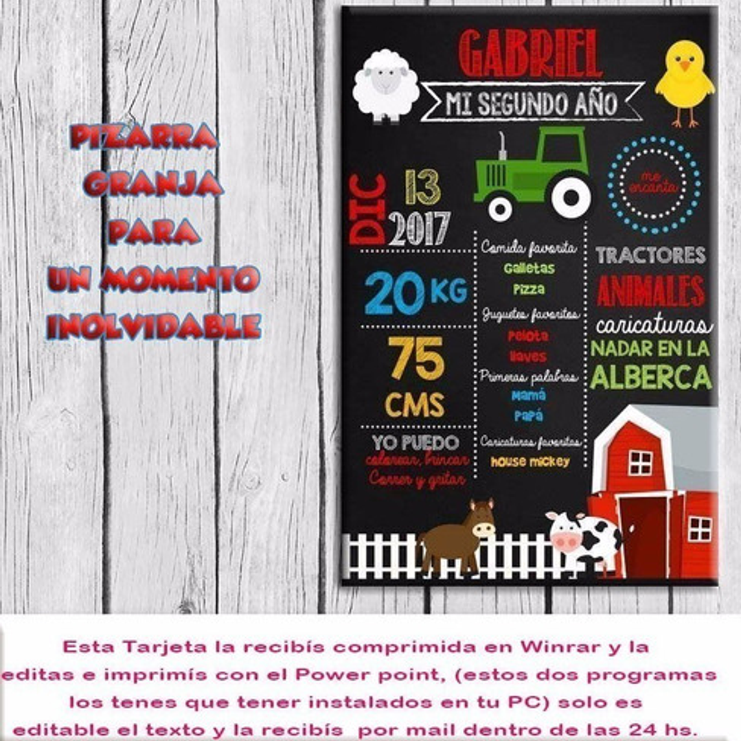 Tarjeta Pizarra Imprimible Editable Granja 2