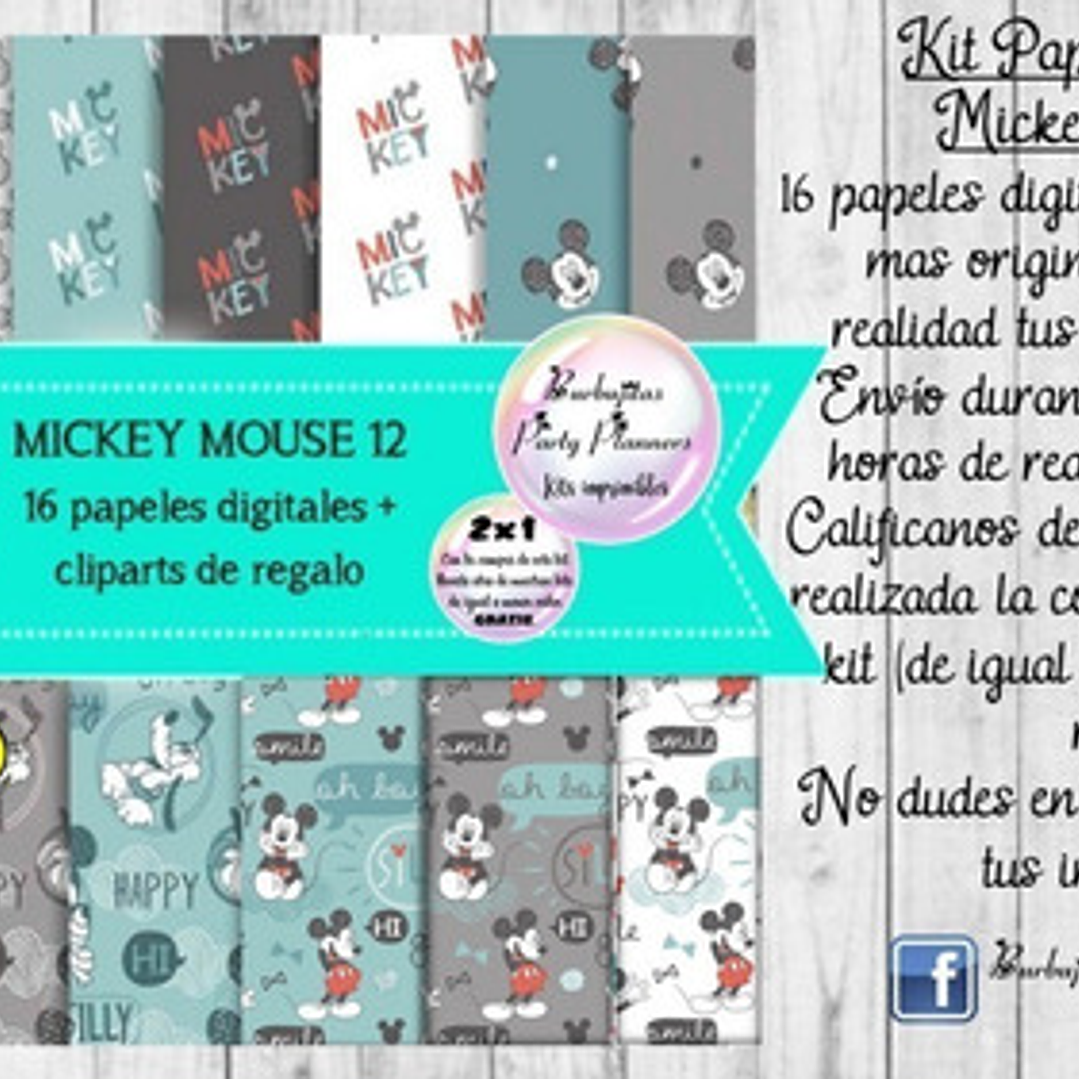 Papeles Fondos Digitales Mickey Mouse 12 Kit Imprimible 2