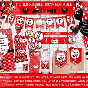 Kit Imprimible Candy Bar Minnie Roja 100% Editable