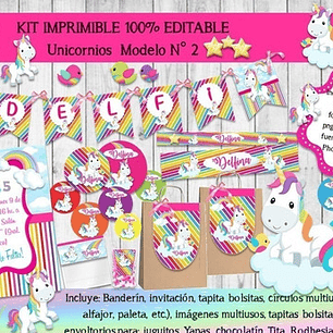 Kit Imprimible Candy Bar Unicornio Modelo 2 100% Editable
