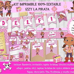Kit Imprimible Candy Bar Izzy La Pirata 100% Editable