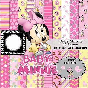 Kit Imprimible Baby Minnie 11 Clipart - 30 Fondos
