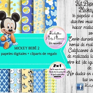 Papeles Fondos Digitales Mickey Bebe 2 Kit Imprimible