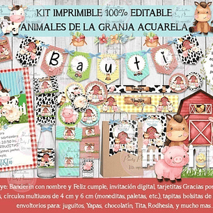 Kit Imprimible Candy Animales De La Granja  100% Editable