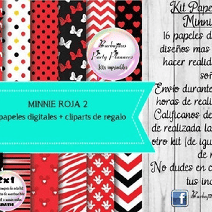 Papeles Fondos Digitales Minnie Roja 2 Kit Imprimible 2