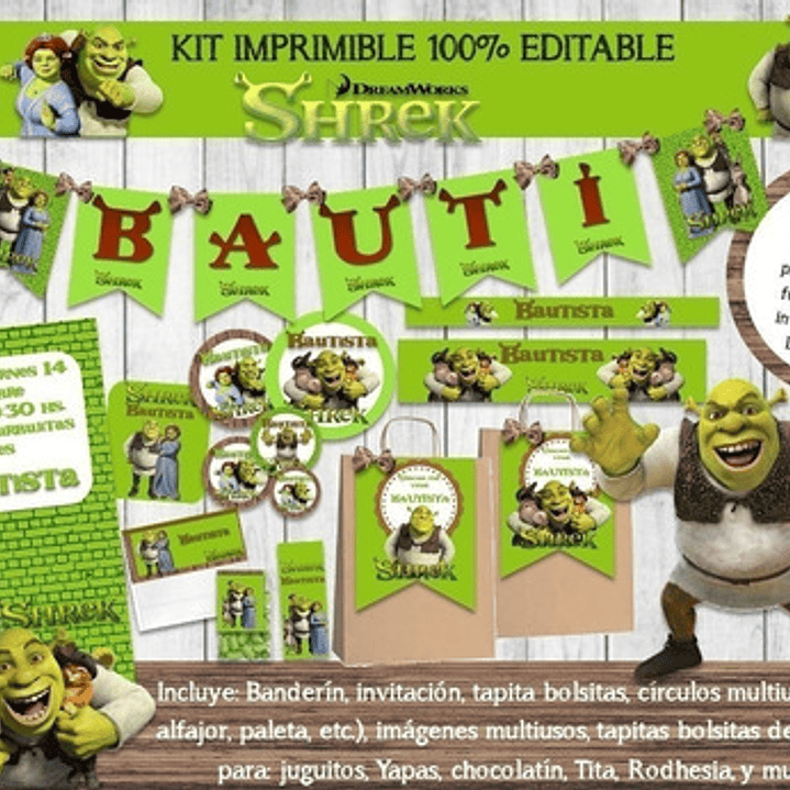 Kit Imprimible Candy Bar Shrek 100% Editable 1
