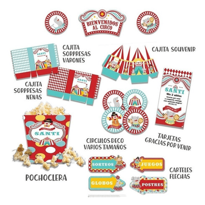 Kit Imprimible Candy Bar Circo Vintage El Mas Completo 6