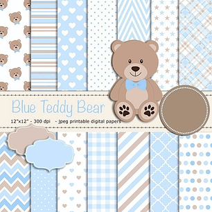 Kit Imprimible Teddy Bear Celeste - 4 Imagenes 14 Fondos