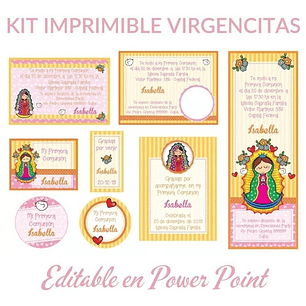 Kit Imprimible Virgencitas Porfis Comunión Bautismo Editable