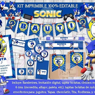 Kit Imprimible Candy Bar Sonic 100% Editable