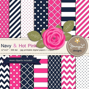 Kit Imprimible Navy & Hot Pink 3 Imagenes 14 Fondos