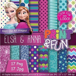 Kit Imprimible Elsa & Ana - 17 Fondos - 17 Png