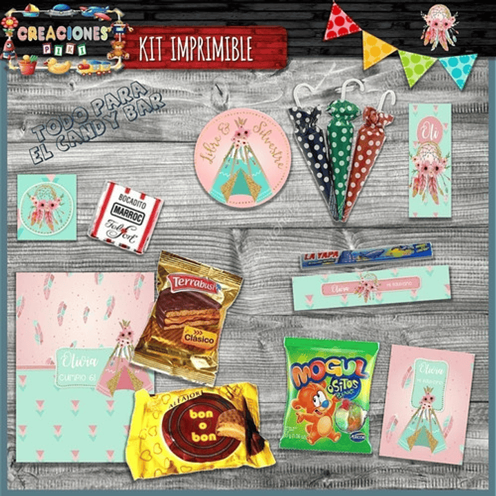 Kit Imprimible Candy Bar Atrapa Sueños Bautismo Completo 9