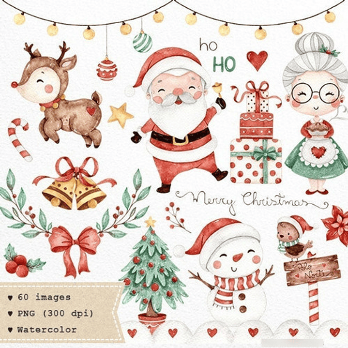 Cliparts Y Papeles Digitales Navidad Papa Noel Acuarela Ni4 1