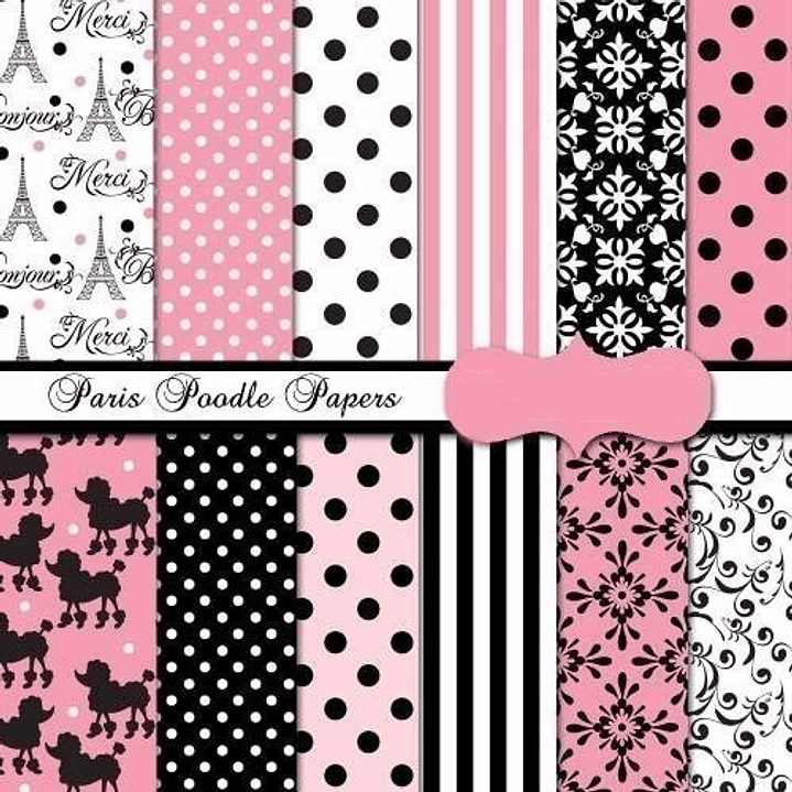 Kit Imprimible  París Poodle 10 Fondos   * Ver Promo * 1