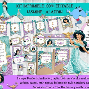 Kit Imprimible Candy Bar Jasmine Aladdin 100% Editable