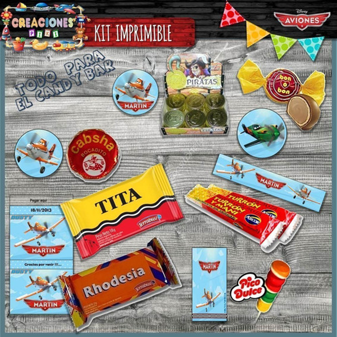 Kit Imprimible Candy Bar Aviones El Mas Completo 7
