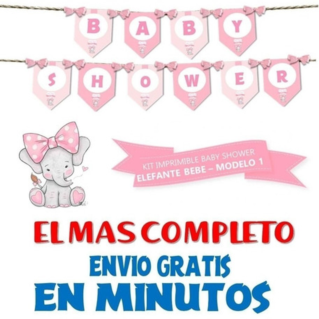 Kit Imprimible Candy Bar Baby Shower Elefante Bebe Nena Full 1