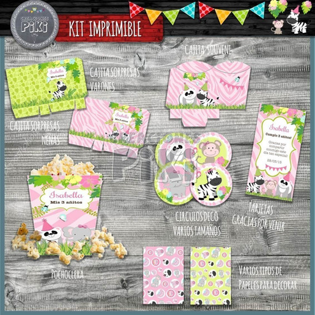 Kit Imprimible Candy Bar Animales Jungla Selva Nenas Full 6