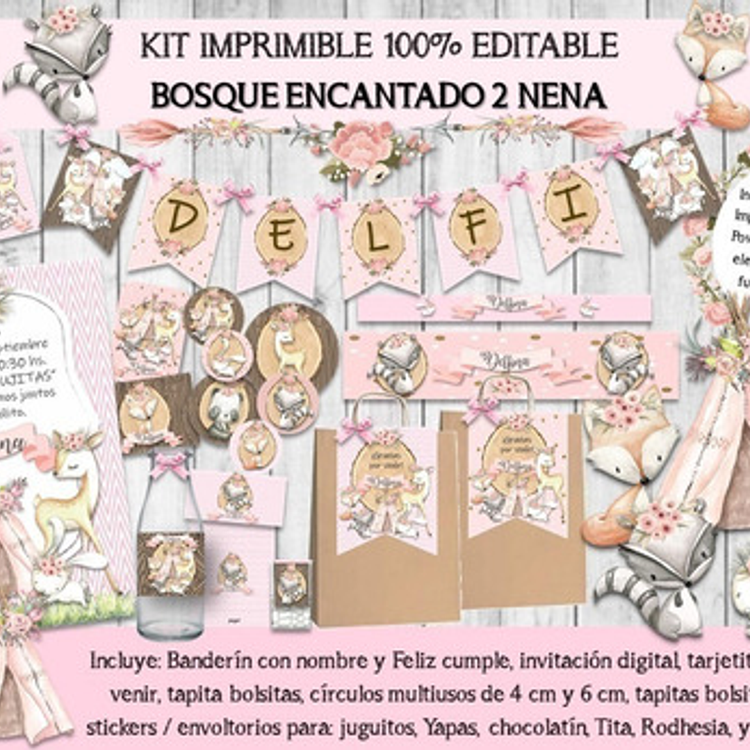 Kit Imprimible Animales Del Bosque Encantado  100% Editable 2