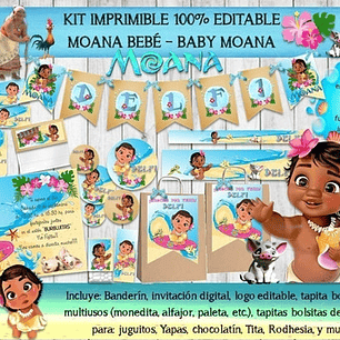 Kit Imprimible Candy Bar Moana Bebe Baby 100% Editable