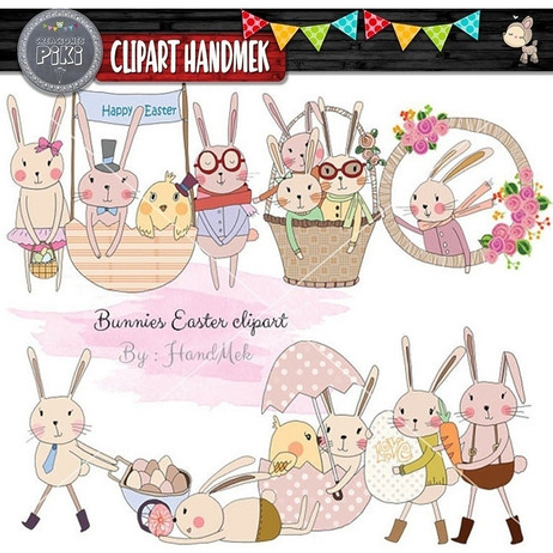 Pack Imagenes Clipart Conejo Huevo De Pascua + Regalo A1 2