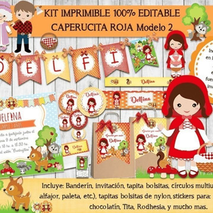 Kit Imprimible Candy Bar Caperucita Roja 2 - 100% Editable 1