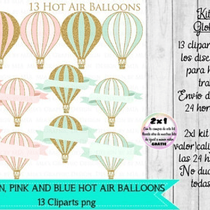 Clipart Png Globos Aerostáticos Rosa Dorado  Kit Imprimible
