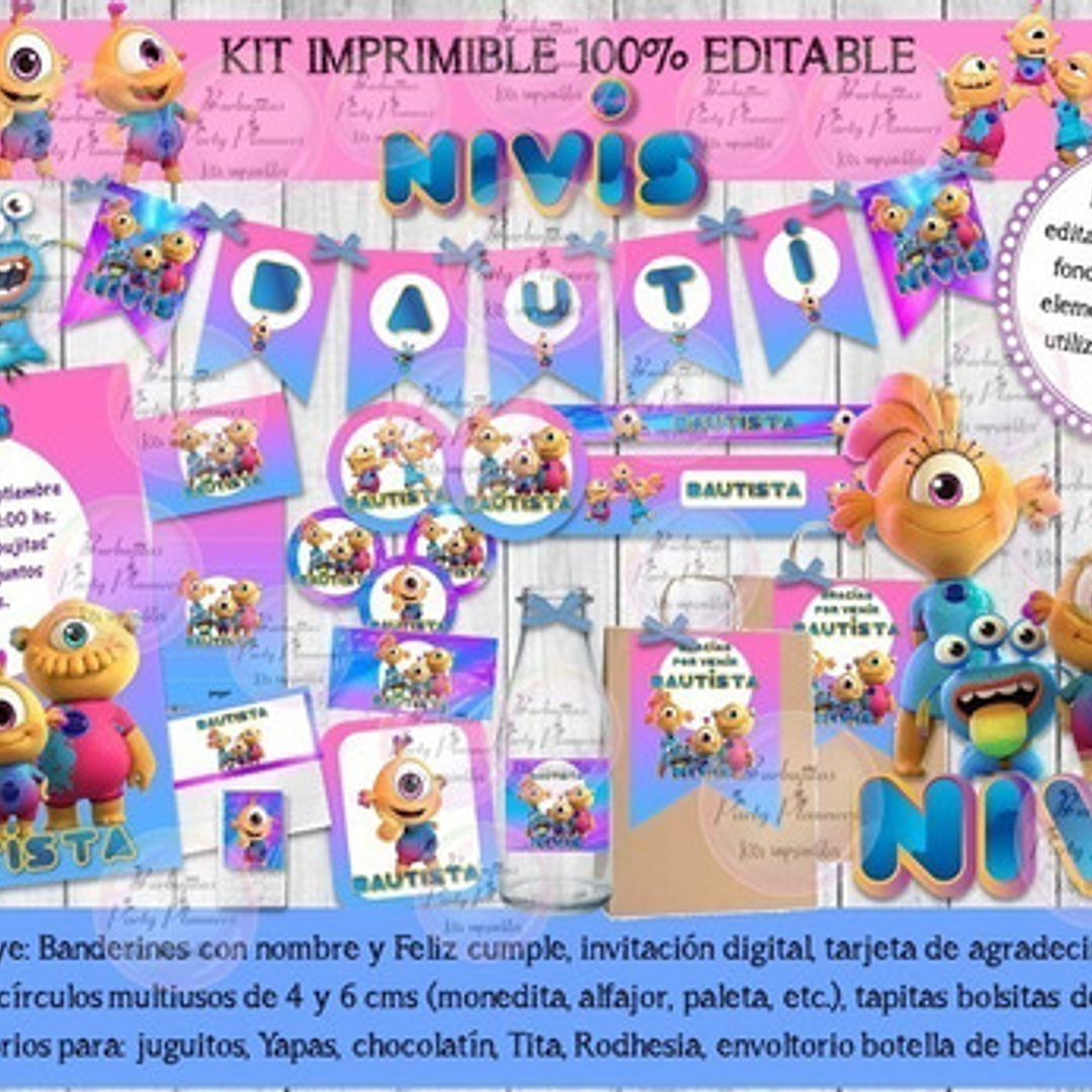 Kit Imprimible Nivis Amigos De Otro Mundo 100% Editable 1