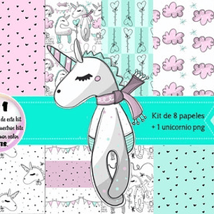 Papeles Y Clipart Unicornio Kit Imprimible