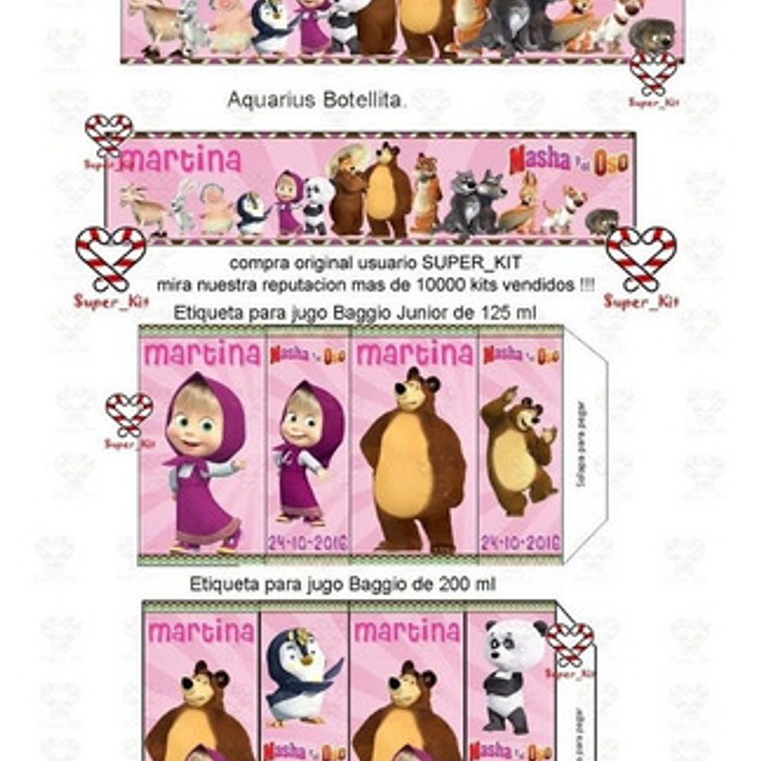 Kit Imprimible Masha Y El Oso Editable 10