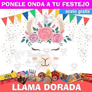 Kit Imprimible Llama Dorada Editable