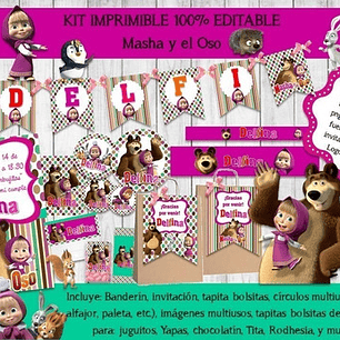Kit Imprimible Candy Bar Masha Y El Oso 100% Editable