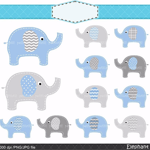Kit Imprimible Elephant Blue & Grey 12 Png- Jpg