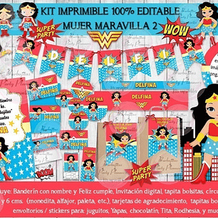 Kit Imprimible Candy Bar Mujer Maravilla 2 100% Editable