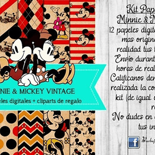 Papeles Fondos Digitales Mickey Y Minnie Vintage Kit