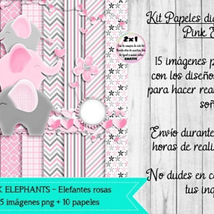 Papeles Y Cliparts Png Elefantes Rosas Kit Imprimible