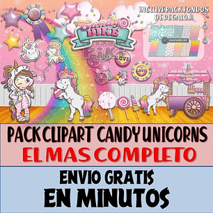 Pack Imágenes Clipart Dulce Unicornio Candy Unicorns Regalo