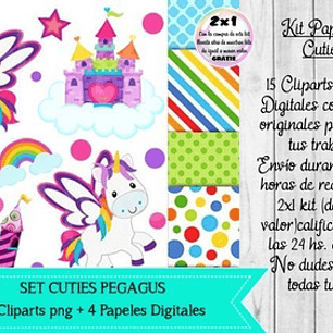Cliparts Y Papeles Unicornios Y Arco Iris 2 Kit Imprimible