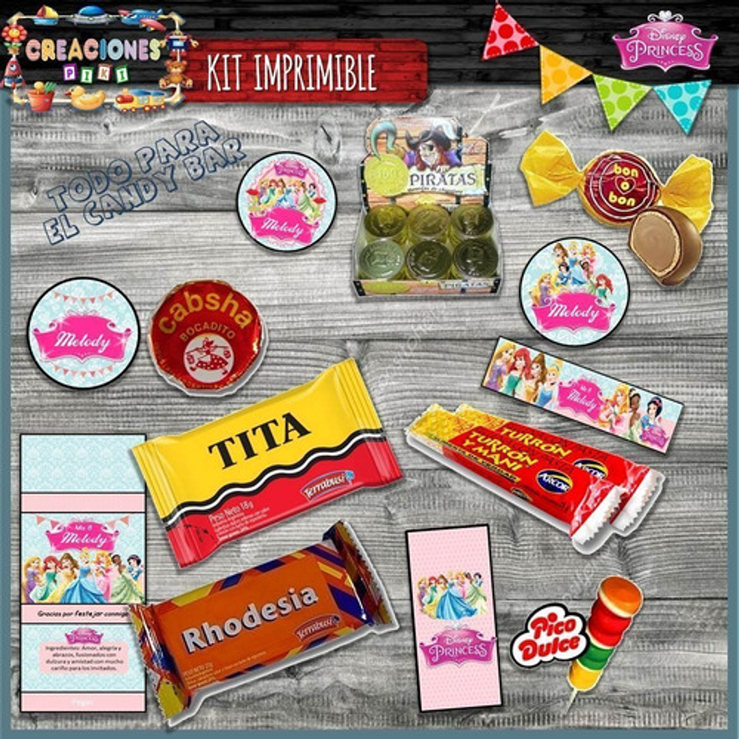 Kit Imprimible Candy Bar Princesas Disney El Mas Completo 7