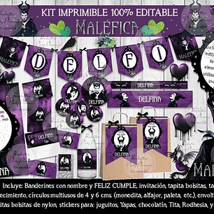 Kit Imprimible Candy Bar Malefica 100% Editable