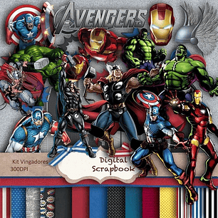 Kit Imprimible Avengers 13 Clipart - 15 Fondos 46 Elementos