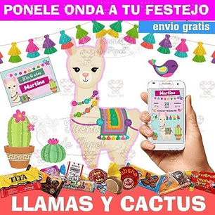 Kit Imprimible Llamas Y Cactus Llamita Editable